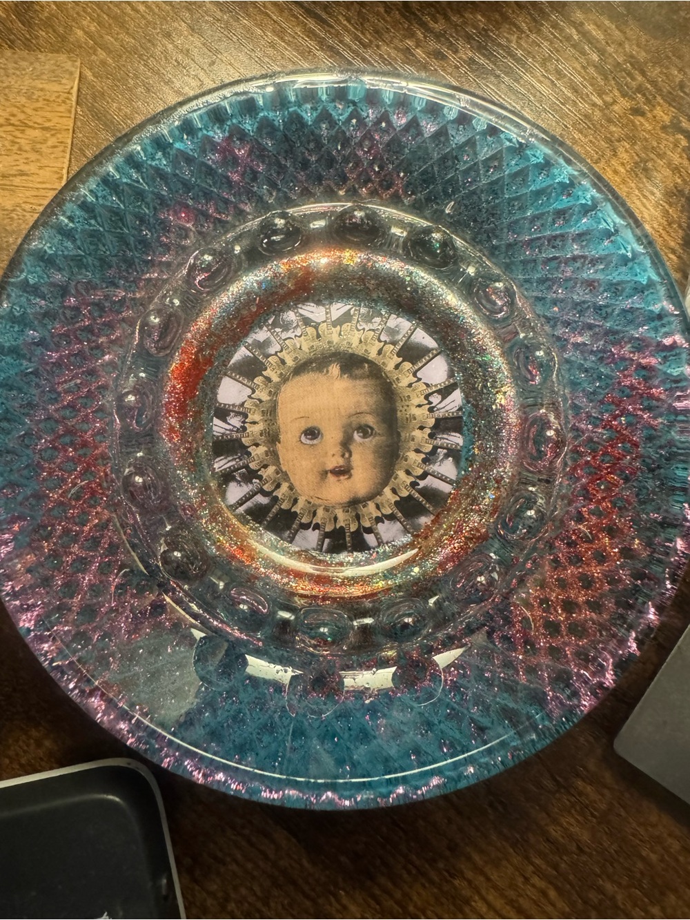 Up cycled Vintage Ashtray with 90’s Baby Art